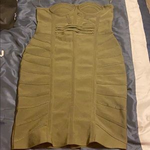 Olive green strapless dress!